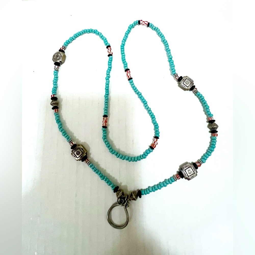 Native American Turquoise Beaded Lanyard Necklace - Picture 2 of 5
